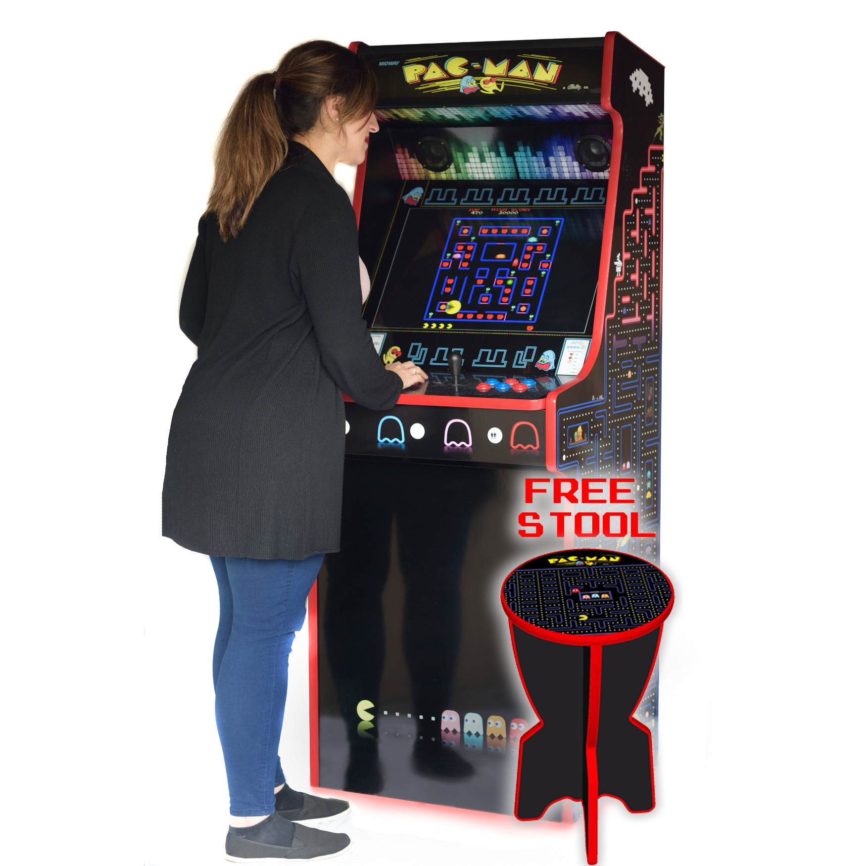 Pacman Style Upright Arcade Machine 1300 Games 100w Subwoofer
