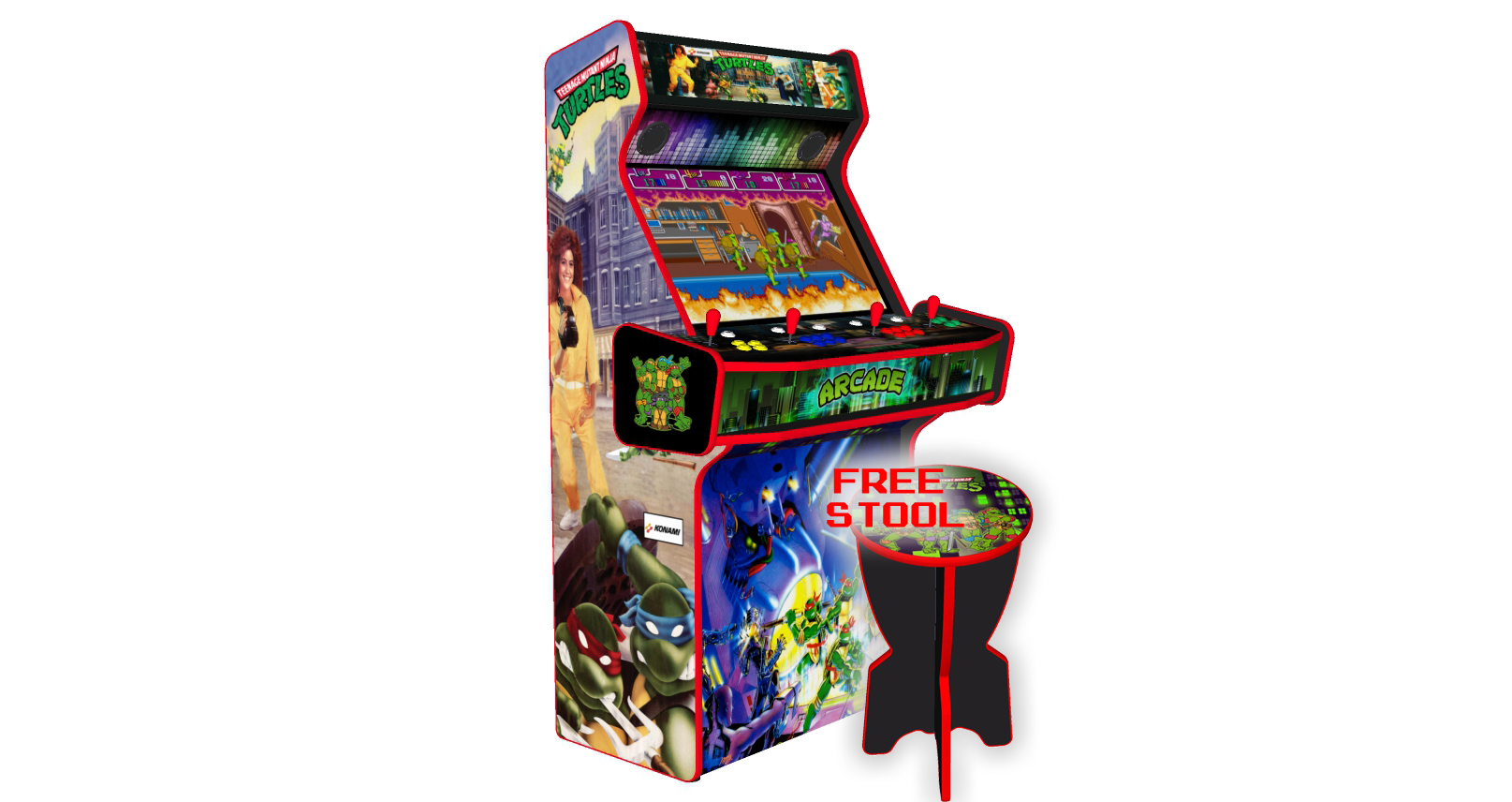 4 Player Upright Arcade, 32" screen, 120w sub, Teenage Mutant Ninja Turtles  TMNT - arcadecity