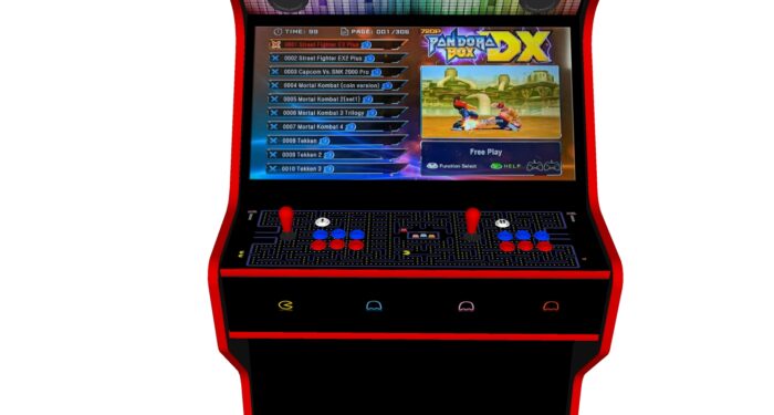 PacMan - 32 Inch Upright Arcade Machine - American Style Joysticks - Red Tmold - centre - 3btns