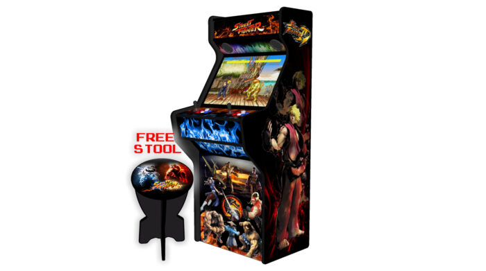 Street-Fighter-27-Inch-Upright-Arcade-Machine-American-Style-Joysticks-Black-Tmold-Right-free-stool