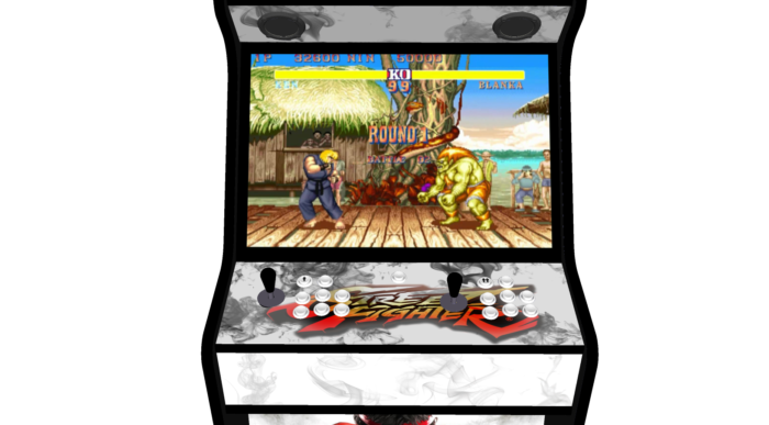 Street Fighter 5 White - 27 Inch Upright Arcade Machine - American Style Joysticks - Black Tmold - 5 btns - buttons
