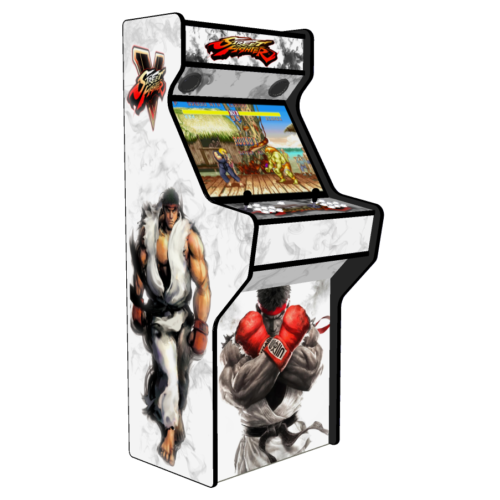 Street Fighter 5 White - 27 Inch Upright Arcade Machine - American Style Joysticks - Black Tmold - 5 btns - left