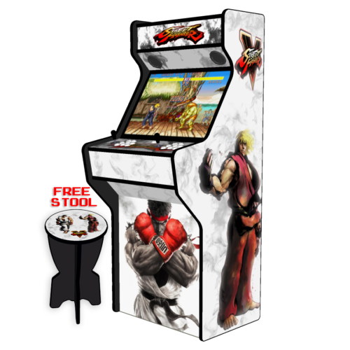 Street Fighter 5 White - 27 Inch Upright Arcade Machine - American Style Joysticks - Black Tmold - 5 btns - right