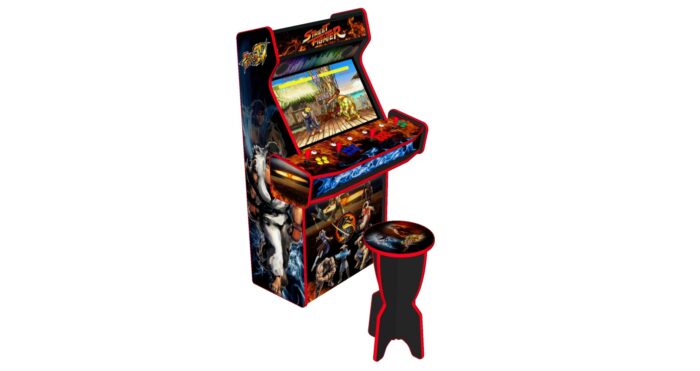 Street Fighter Upright 4 Player Arcade Machine, 32 screen, 120w sub, 5000 games - left with stool