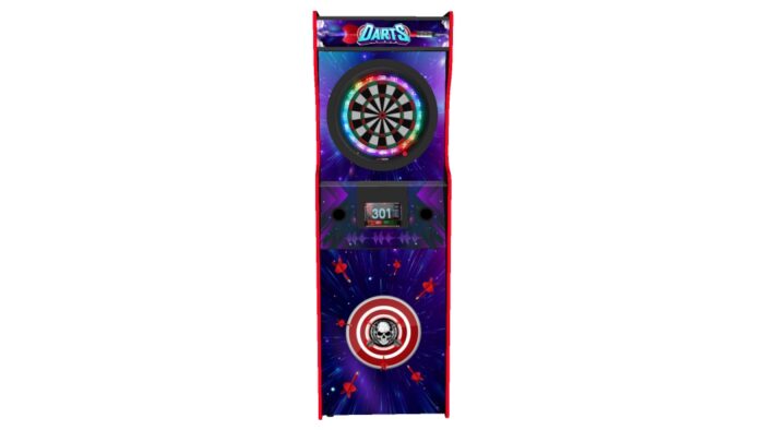 Full size upright dart cabinet, RGB LEDs underneath, blue theme - middle