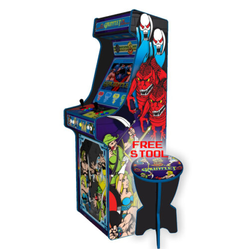 Gauntlet-Upright-Arcade-Machine-24-Inches-right-with-stool