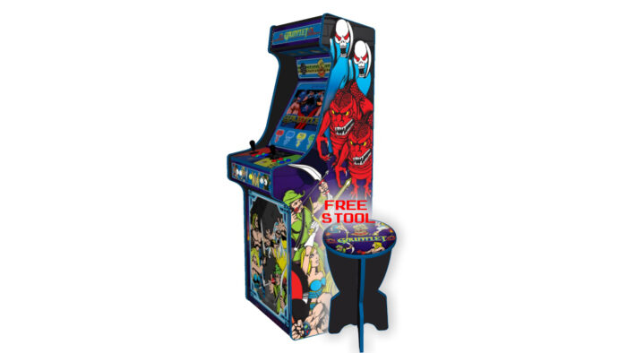Gauntlet-Upright-Arcade-Machine-24-Inches-right-with-stool