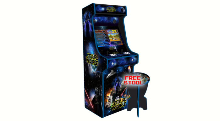 Star Wars Upright Arcade Machine, 3000 Games, 120w subwoofer, 24 inch, Blue Trim - left - with stool