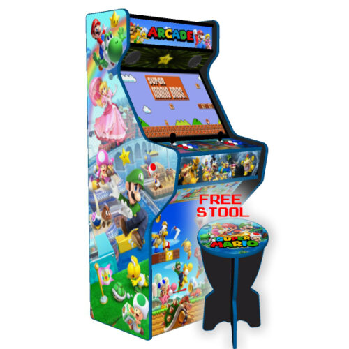 Super Mario Brothers upright arcade machine 27 inches - left with stool