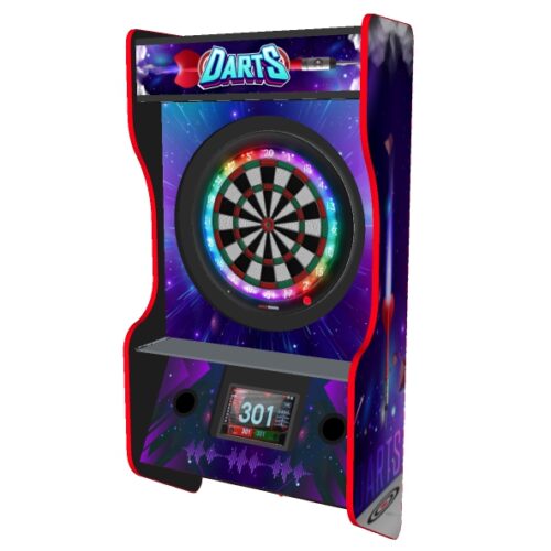 Wall hanging dart machine, RGB LEDs on the back, blue theme - right
