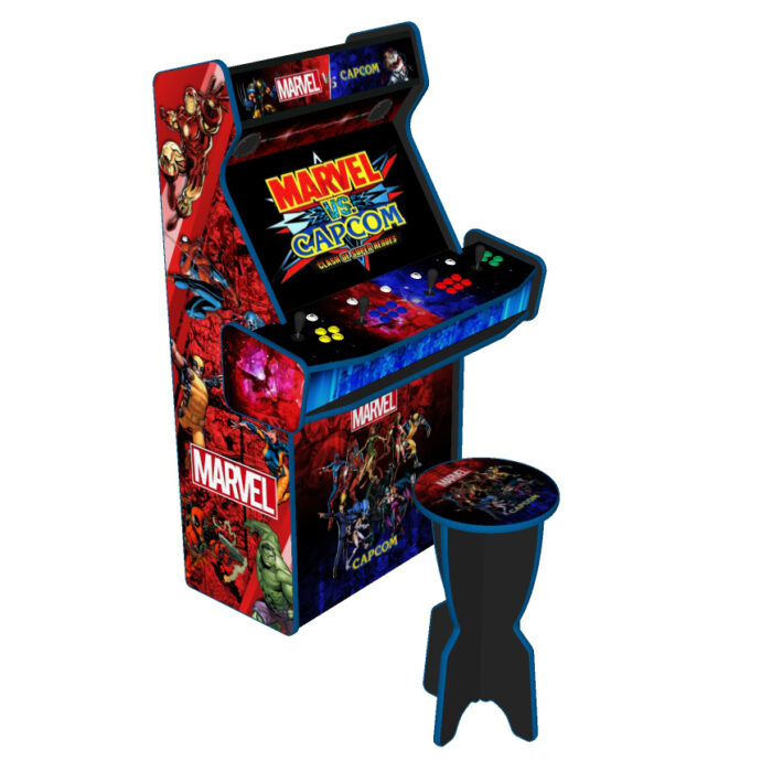 Marvel vs Capcom v2 Upright 4 Player Arcade Machine, 32 screen, 120w sub, 5000 games -left with stool