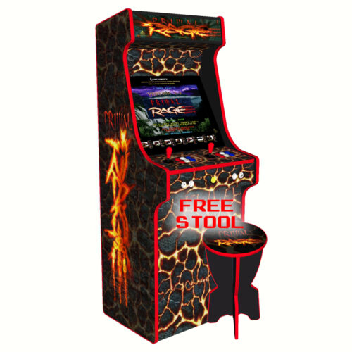 Primal Rage, Upright Arcade Cabinet, 3000 Games, 120w subwoofer, 24 inch screen -left - with stool