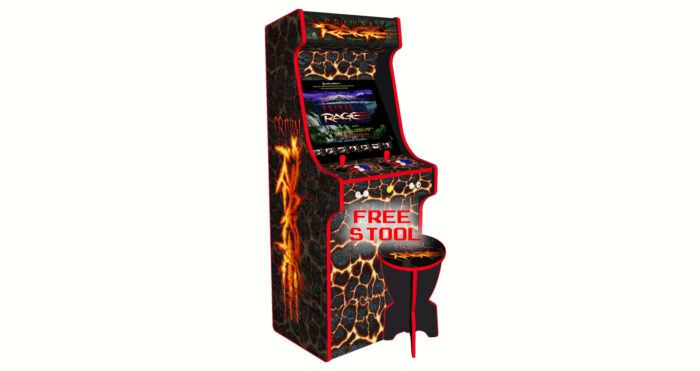 Primal Rage, Upright Arcade Cabinet, 3000 Games, 120w subwoofer, 24 inch screen -left - with stool