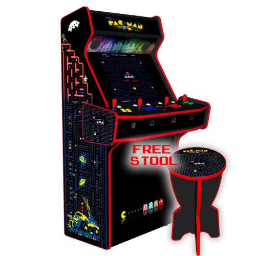 Pacman Black Upright 4 Player Arcade Machine, 32 screen, 120w sub, 5000 games (8) - left with free stool