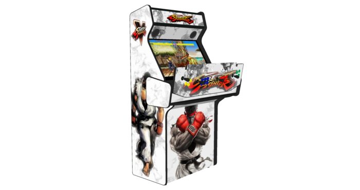 SF 5 White Upright 4 Player Arcade Machine, 32 screen, 120w sub, 5000 games (6) - open panel