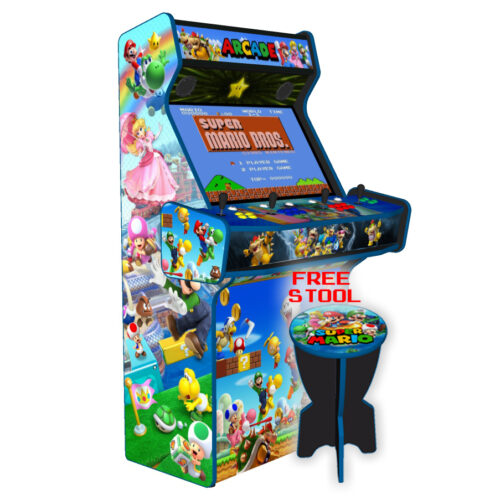 Super Mario Brothers Upright 4 Player Arcade Machine, 32 screen, 120w sub, 5000 games (3) - with stool