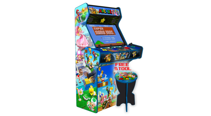 Super Mario Brothers Upright 4 Player Arcade Machine, 32 screen, 120w sub, 5000 games (3) - with stool