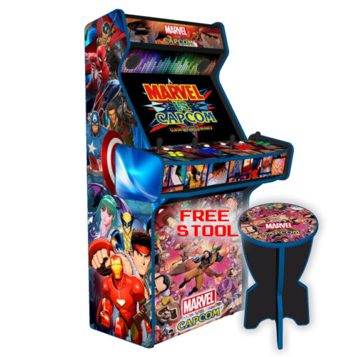 Marvel vs Capcom v2 Upright 4 Player Arcade Machine, 32 screen, 120w sub, 5000 games -left - with stool