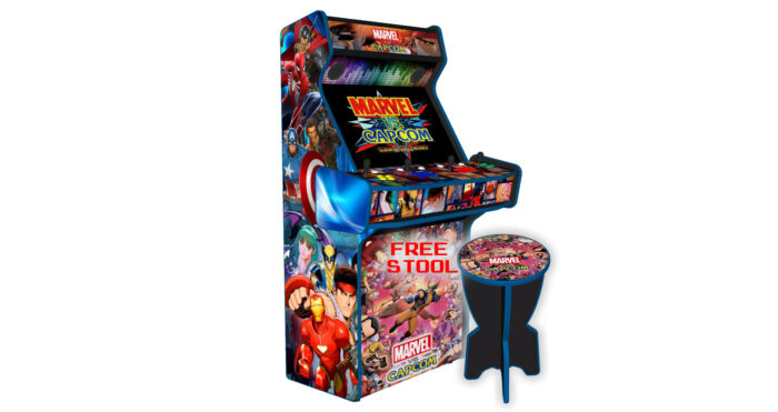Marvel vs Capcom v2 Upright 4 Player Arcade Machine, 32 screen, 120w sub, 5000 games -left - with stool