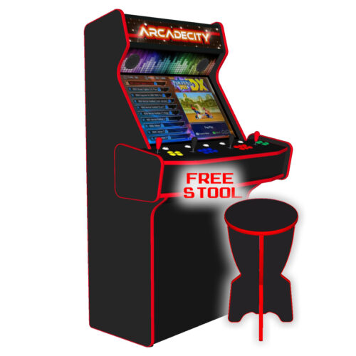 4 Player Arcade Machine, 32 screen, Red Trim, 120w sub, 5000 games, Illuminated Buttons, RGBW LEDs Underglow - free stool