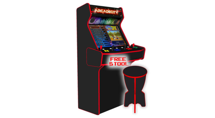 4 Player Arcade Machine, 32 screen, Red Trim, 120w sub, 5000 games, Illuminated Buttons, RGBW LEDs Underglow - free stool