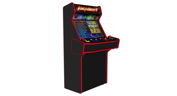 4 Player Arcade Machine, 32 screen, Red Trim, 120w sub, 5000 games, Illuminated Buttons, RGBW LEDs Underglow -left