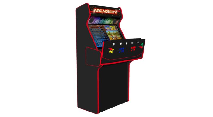 4 Player Arcade Machine, 32 screen, Red Trim, 120w sub, 5000 games, Illuminated Buttons, RGBW LEDs Underglow -open panel