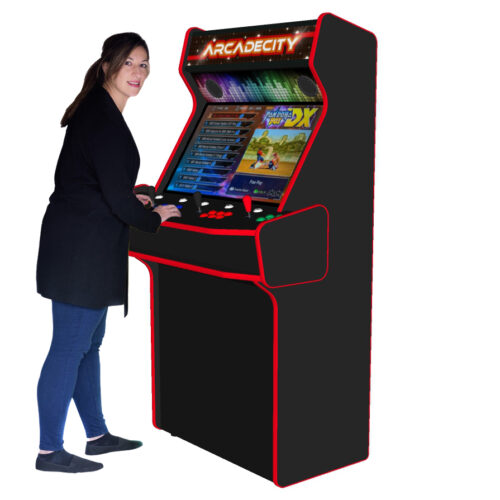 4 Player Arcade Machine, 32 screen, Red Trim, 120w sub, 5000 games, Illuminated Buttons, RGBW LEDs Underglow -right - model