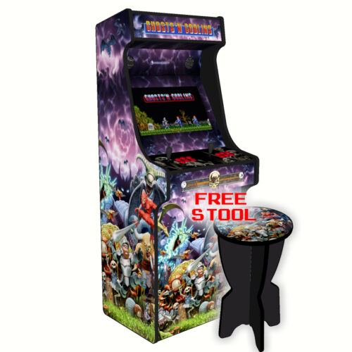 Ghouls n Ghosts v2, Upright Arcade Cabinet, 3000 Games, 120w subwoofer, 24 inch - left - free stool