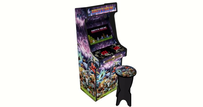 Ghouls n Ghosts v2, Upright Arcade Cabinet, 3000 Games, 120w subwoofer, 24 inch - left with stool
