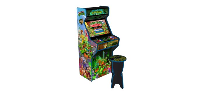TMNT v2 27 Inch full size arcade machine with 120w subwoofer, LEDs Underneath 5 - left-with-stool