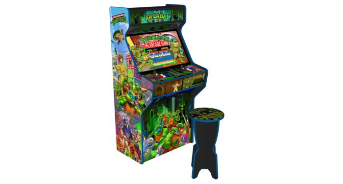 Teenage Mutant Ninja Turtles TMNT v2 Upright Player Arcade Machine, 32 screen, 120w sub, 5000 games -left - with stool