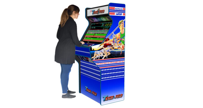 Track and Field Upright Arcade Machine, 32 screen, 120w sub, 5000 games -right-with model