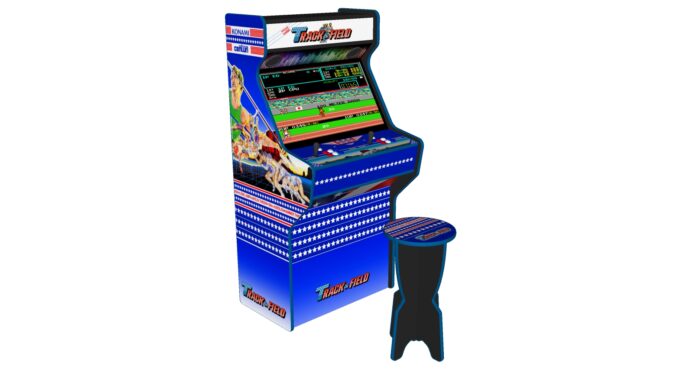 Track and Field Upright Player Arcade Machine, 32 screen, 120w sub, 5000 games -left - with stool