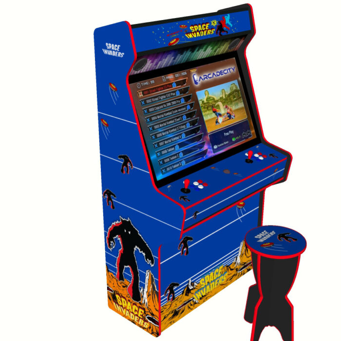 Space Invaders Arcade Machine, 5000 Games, 43 inch screen, 120w subwoofer - left with stool