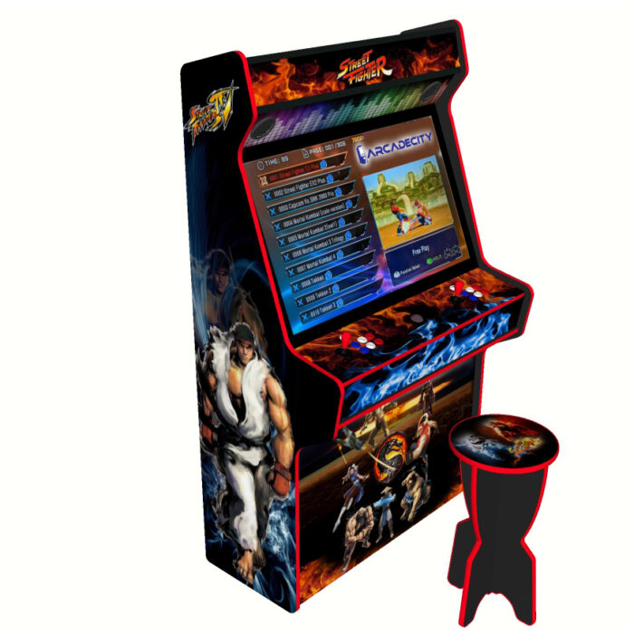 Street Fighter Arcade Machine, 5000 Games, 43 inch screen, 120w subwoofer - left with stool