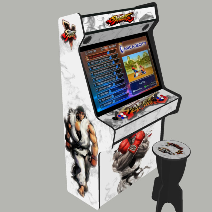 Street Fighter v5 Arcade Machine, 5000 Games, 43 inch screen, 120w subwoofer - left with stool