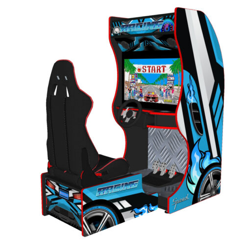 Blue Themed Racing Simulator with 32 Inch Screen, 120W Subwoofer and Racing Seat - right