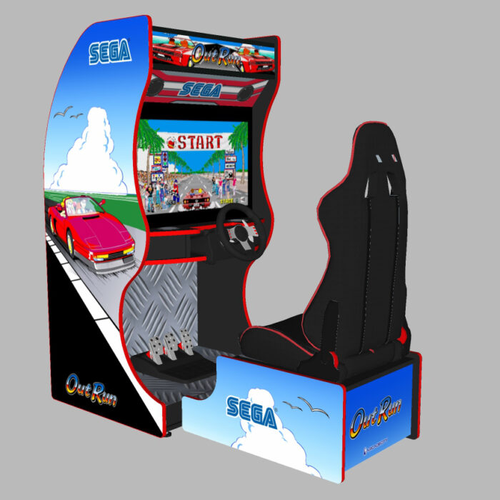 OutRun Themed Racing Simulator with 32 Inch Screen, 120W Subwoofer and Racing Seat - left